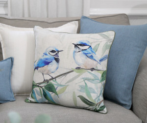Woodland Blue Fairy Wrens Cushion