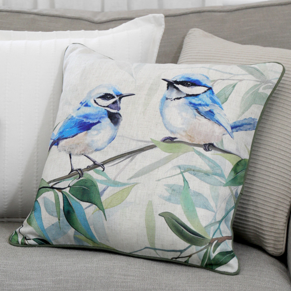 Woodland Blue Fairy Wrens Cushion