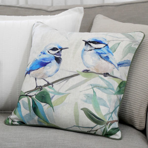 Woodland Blue Fairy Wrens Cushion