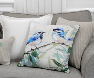 Woodland Blue Fairy Wrens Cushion
