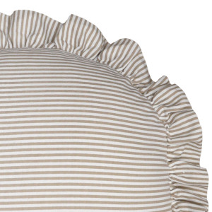 Round Bonnie Taupe & White Ruffle Cushion, a comfortable interior accessory designed to add colour and texture