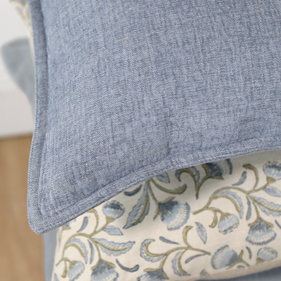 Hudson Chambray Lumbar Cushion - Denim Blue, a decorative soft furnishing for a sofa, chair or bed