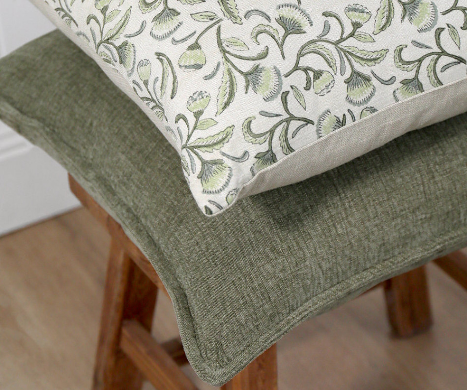 Hudson Chambray Cushion - Moss Green