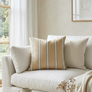 Danbury Golden Sand Stripe Cushion, shown as a soft decorative accent for layering on seating or a bed