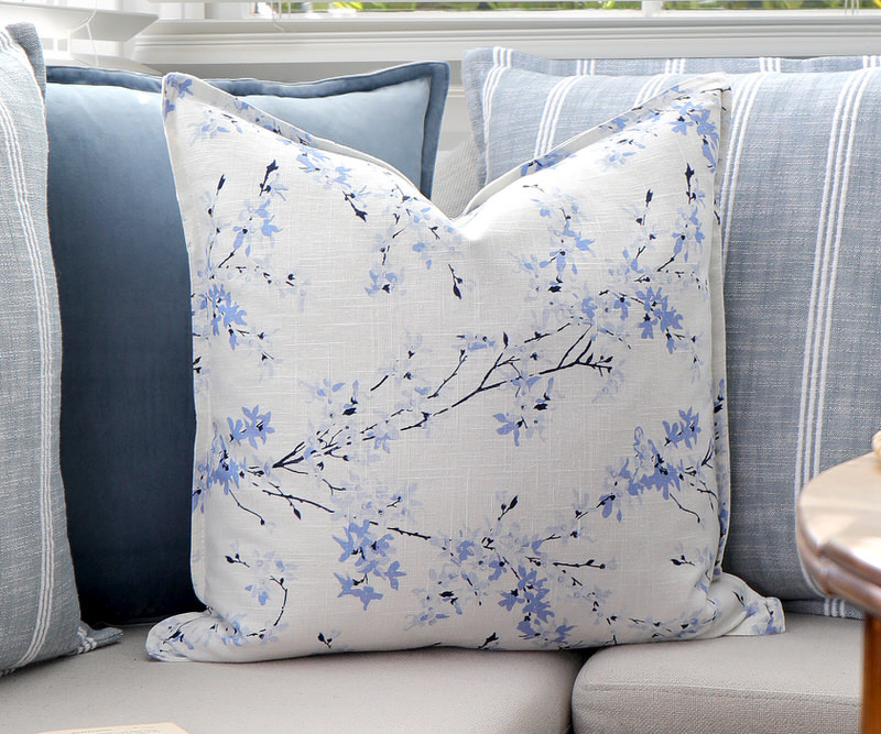 Sky Blue Forsythia Cushion - Feather Insert