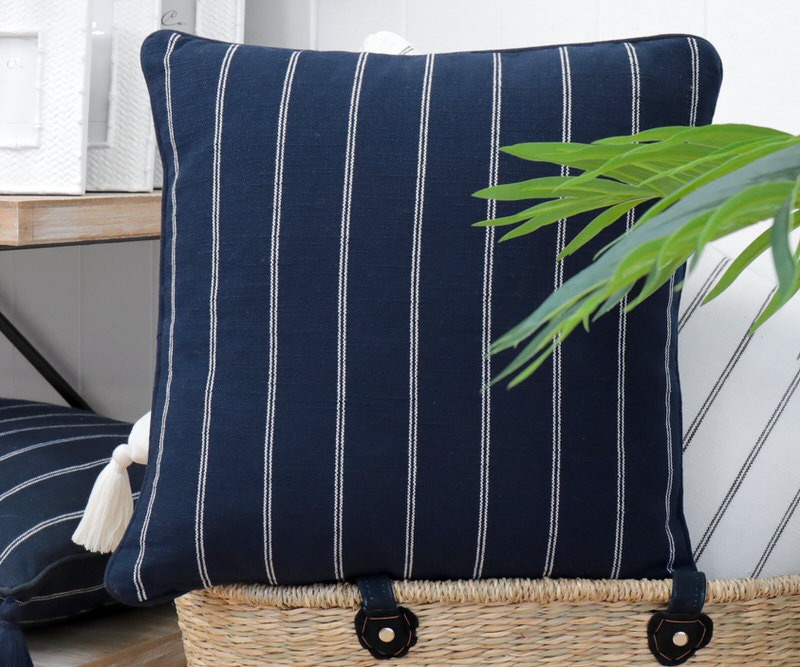 St Malo Navy Pinstripe Cushion - Square