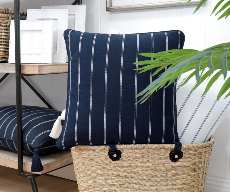 St Malo Navy Pinstripe Cushion - Square