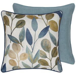 Large Denim Blue Linen Cushion 55cm, shown as a soft decorative accent for layering on seating or a bed