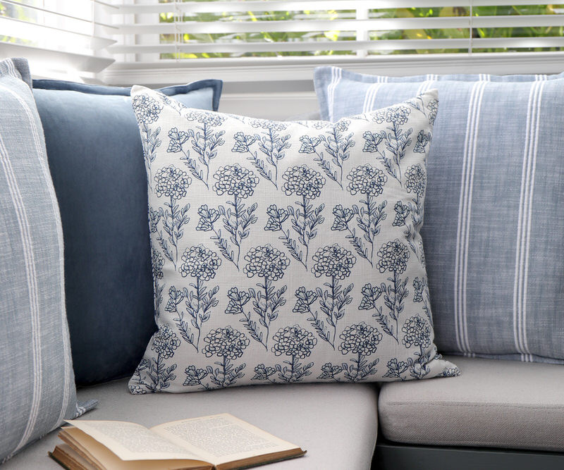 Lyla Blue Hydrangeas Cushion - Feather Insert