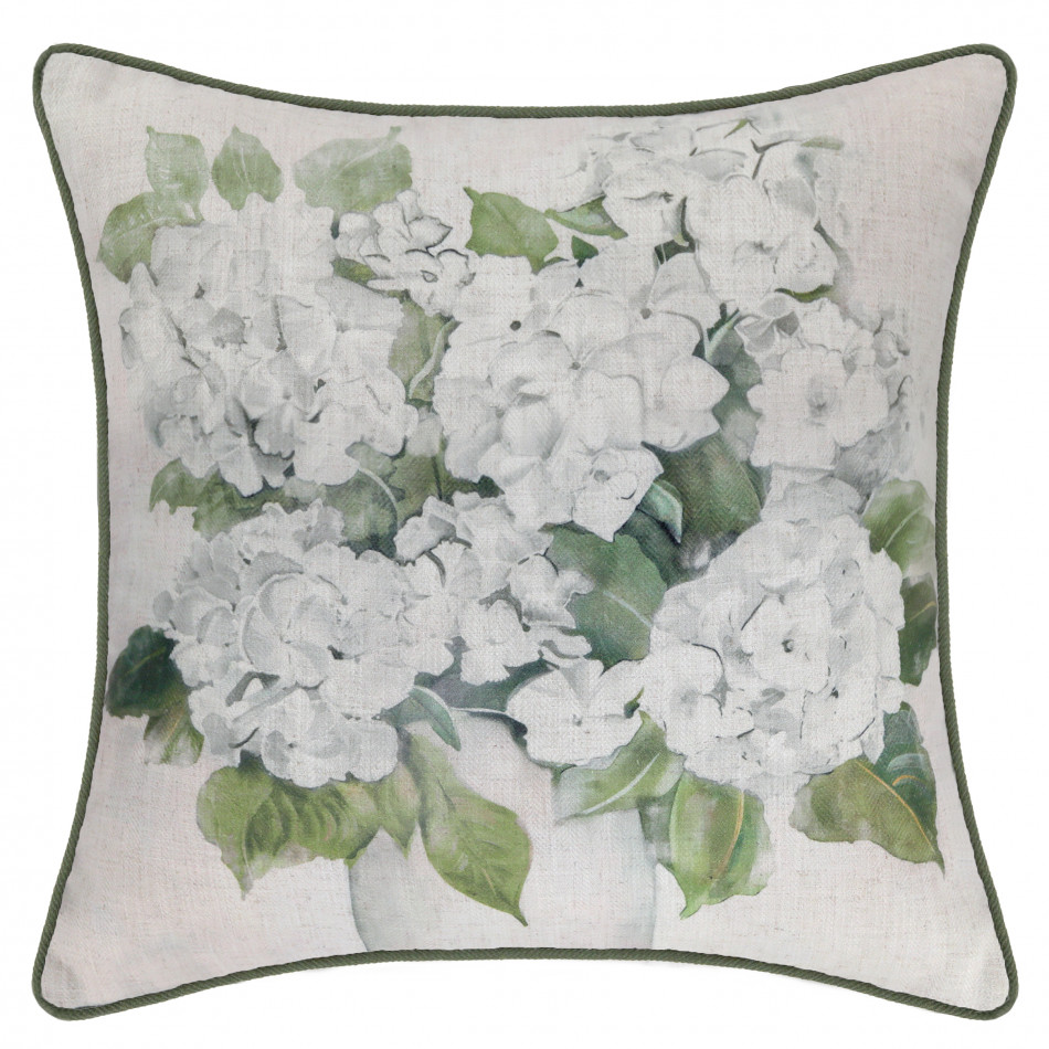 Audrey White Hydrangeas Cushion, a decorative soft furnishing for a sofa, chair or bed