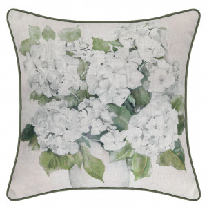 Audrey White Hydrangeas Cushion, a decorative soft furnishing for a sofa, chair or bed