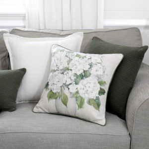 Audrey White Hydrangeas Cushion, a comfortable interior accessory designed to add colour and texture