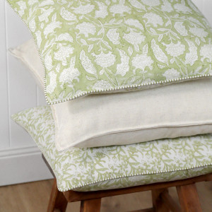 Sylvie Apple Green Reversible Cushion, a comfortable interior accessory designed to add colour and texture