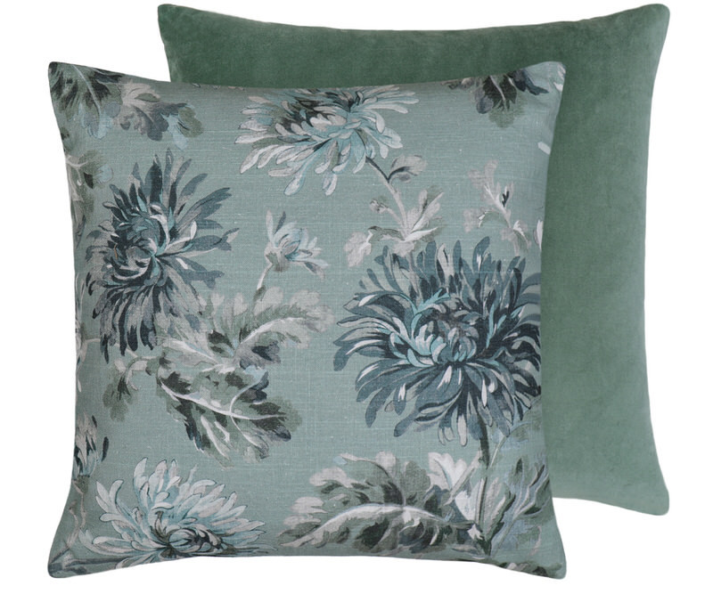 Maryam Green Chrysanthemums Cushion - Feather Insert