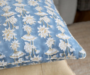 Saffira Blooms Blue Linen Cushion