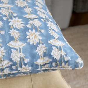 Saffira Blooms Blue Linen Cushion, a comfortable interior accessory designed to add colour and texture