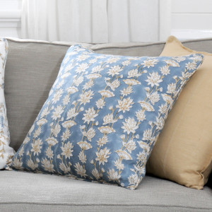 Saffira Blooms Blue Linen Cushion