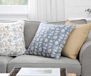 Saffira Blooms Blue Linen Cushion