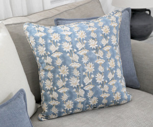 Saffira Blooms Blue Linen Cushion