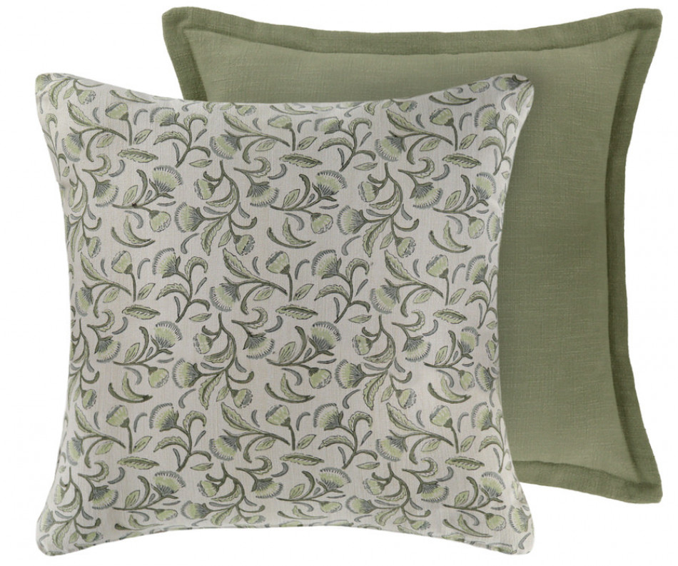 Green Madrigal Blockprint Floral Cushion