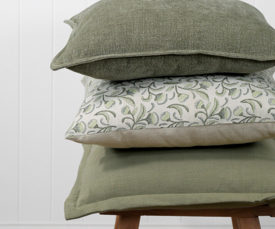 Green Madrigal Blockprint Floral Cushion