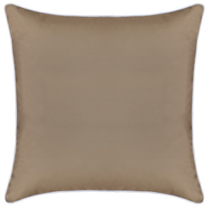 Square caramel latte outdoor cushion with contrasting white piping