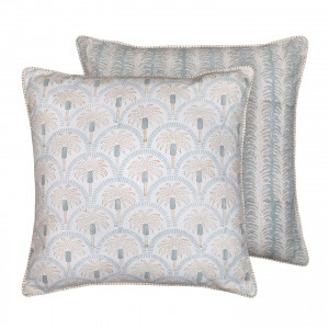 Palmetto Reversible Coastal Blue Cushion, a comfortable interior accessory designed to add colour and texture