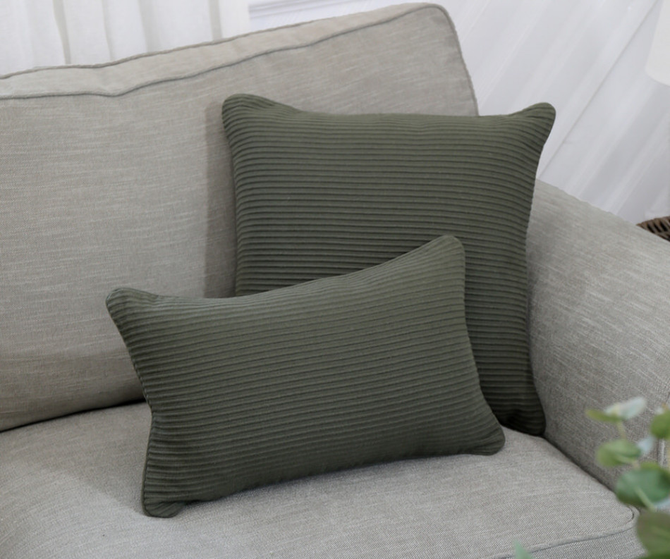 Lumbar Olive Green Linden Ribbed Cushion