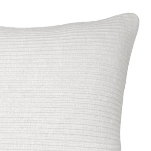 White Linden Ribbed Cushion 50cm, shown as a soft decorative accent for layering on seating or a bed