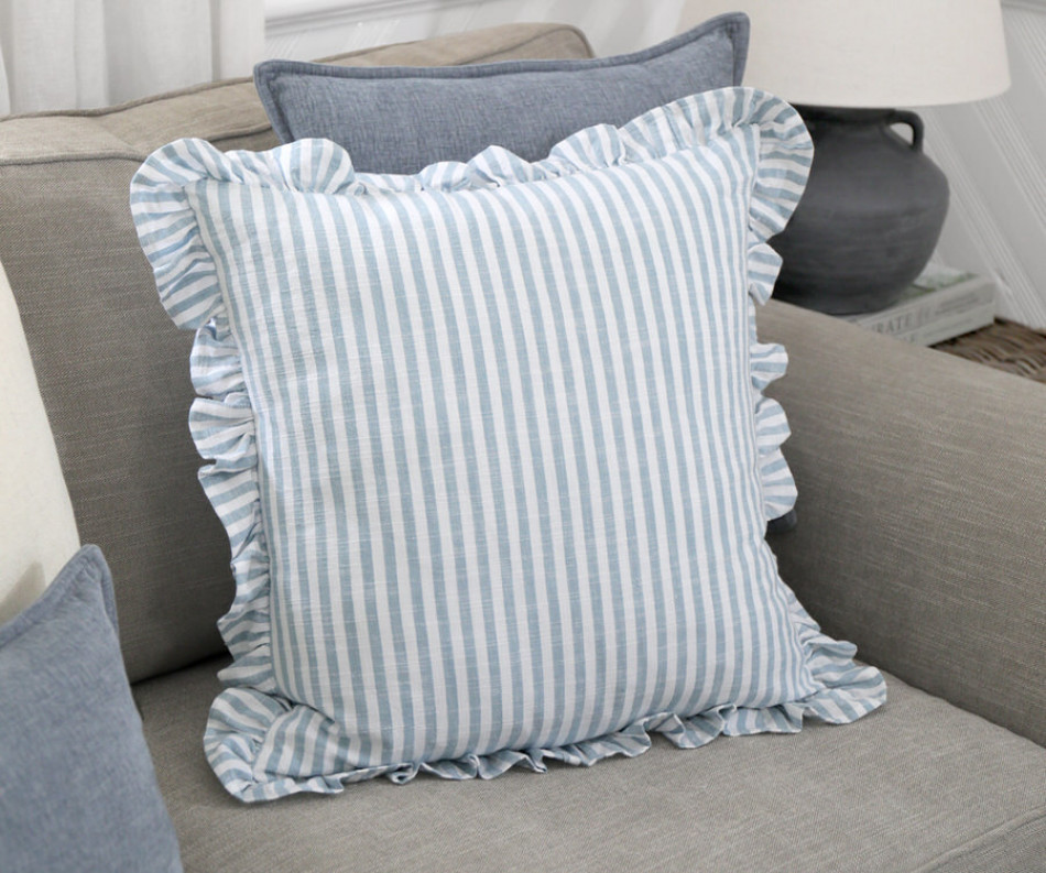 Isola Blue & White Ruffle Cushion