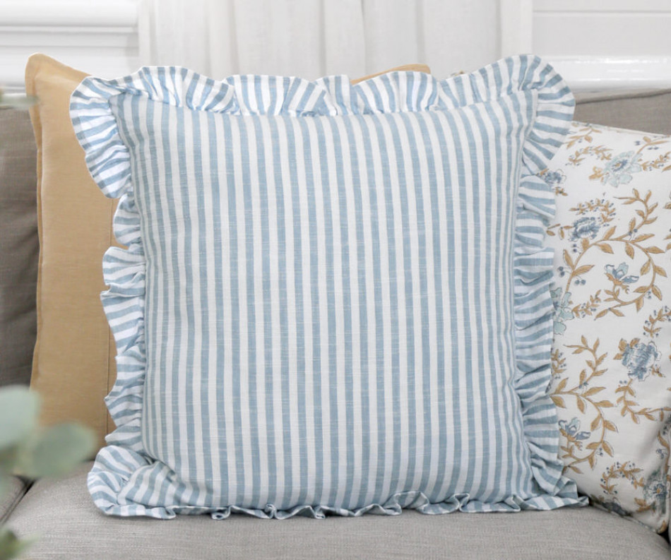 Isola Blue & White Ruffle Cushion