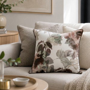 Bellagio Chocolate Leaves Velvet Cushion, shown as a soft decorative accent for layering on seating or a bed