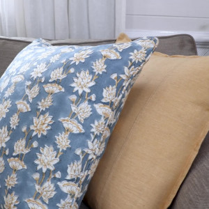 Saffira Blooms Blue Linen Cushion