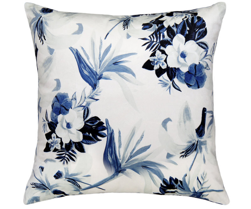 Ashwick Blue Botanical Velvet Cushion