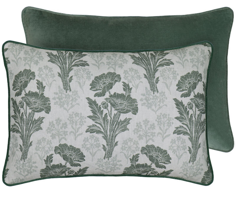 Tapestry Bloom Green Cushion - Feather Insert