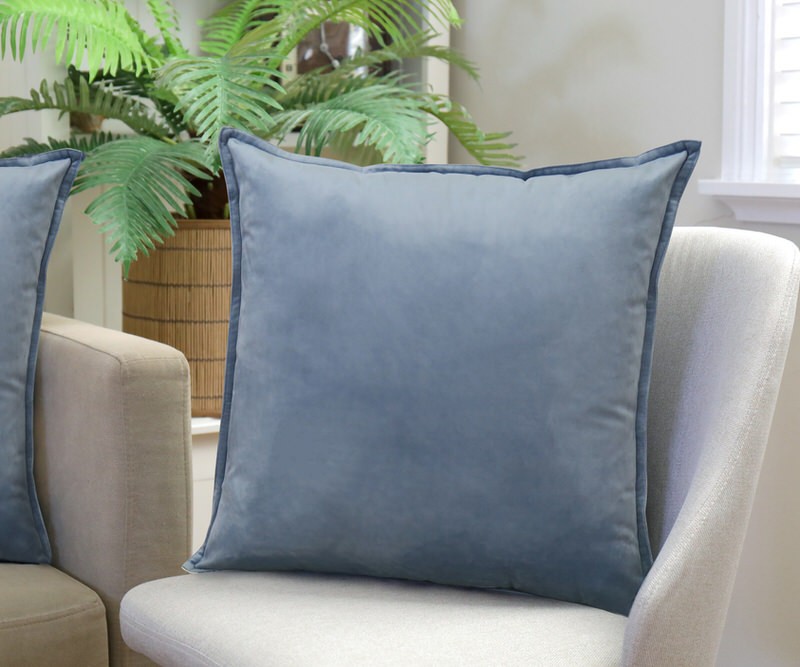 French GreyBlue Velvet Cushion