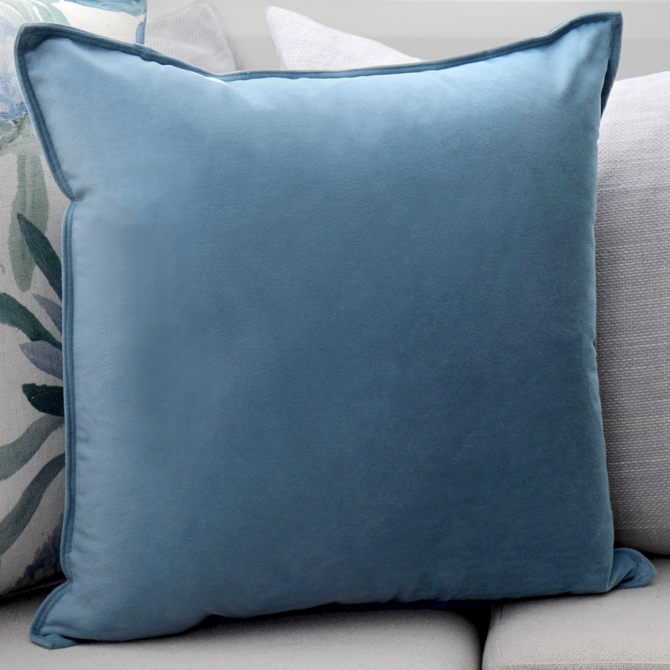 Aegean Blue Velvet Cushion, indoor accent seating