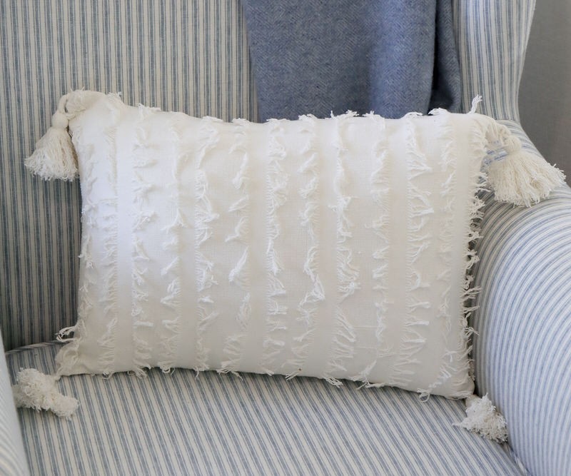 Suffolk Fringed White Cushion - Lumbar