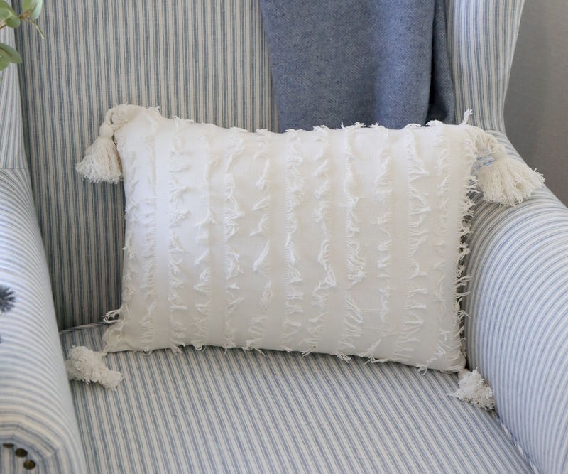 Suffolk Fringed White Cushion - Lumbar