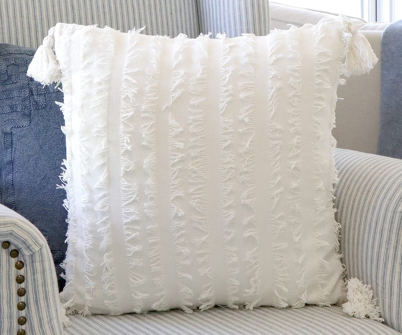 Suffolk Fringed White Cushion - Square