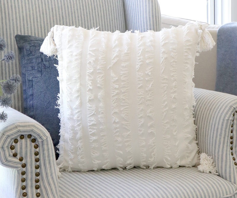 Suffolk Fringed White Cushion Square