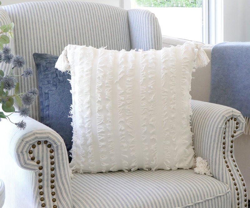 Suffolk Fringed White Cushion - Square