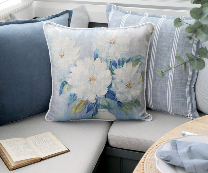 Lucie Blue Peonies Cushion