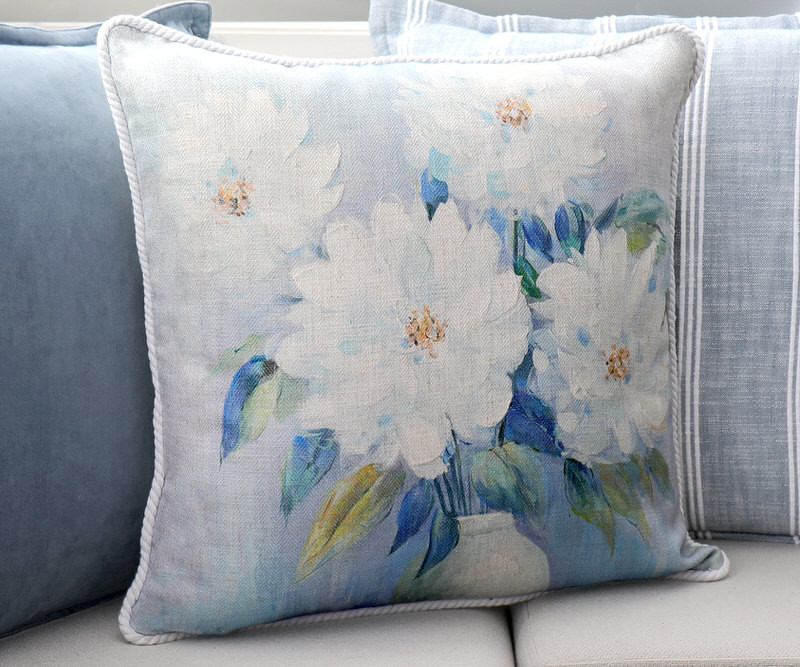 Lucie Blue Peonies Cushion