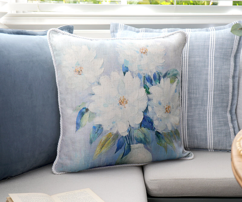 Lucie Blue Peonies Cushion