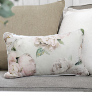 Lumbar White Peony Velvet Cushion 30x50