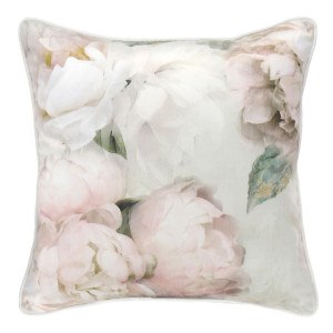 White Peony Velvet Cushion, a decorative soft furnishing for a sofa, chair or bed