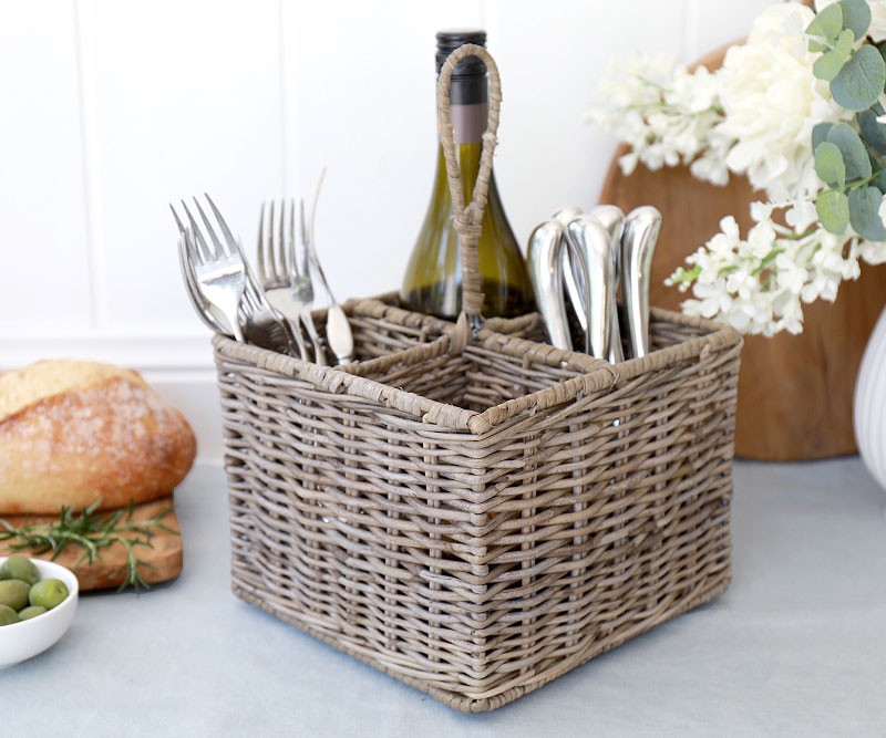 Laurent Cutlery & Wine Caddy - Antique Grey