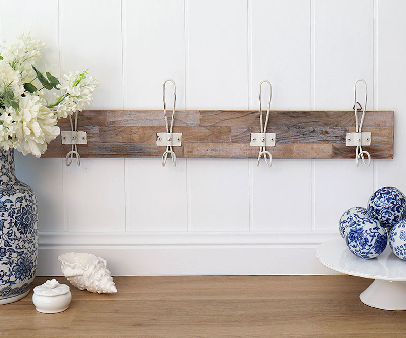 Whitewash 4-Hook Recycled Teak Coat Rack