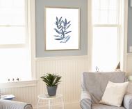 Indigo Leaves III Blue Watercolour Wall Art Framed